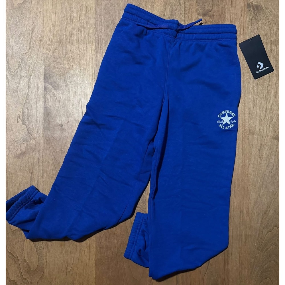 Converse All Star Kids Blue Fleece Jogger Sweatpants Chuck Taylor Logo NWT